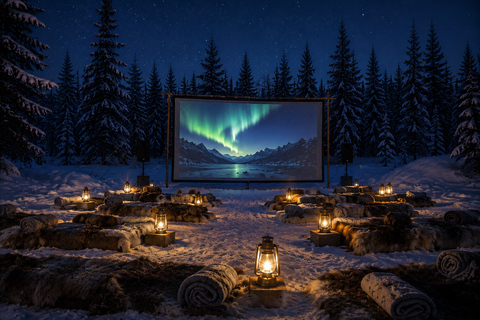 Tromsø: Arctic Forest Evening with Outdoor Cinema & Snacks