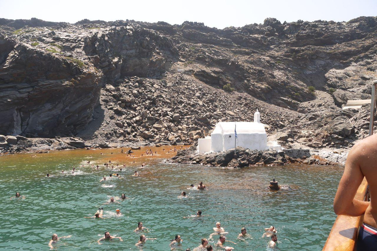 From Fira: Volcanic Islands Boat Trip with Hot Spring Visit