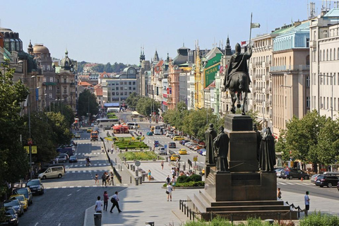 Rondleiding door Praag per bus, te voet, boot met snack en museumTour in het Engels