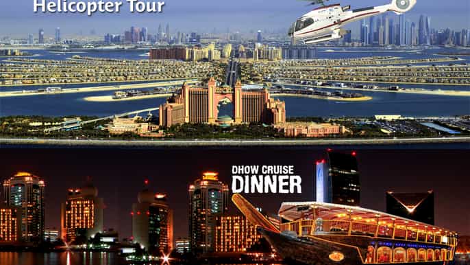 dubai helicopter ride with free dhow dinner cruise