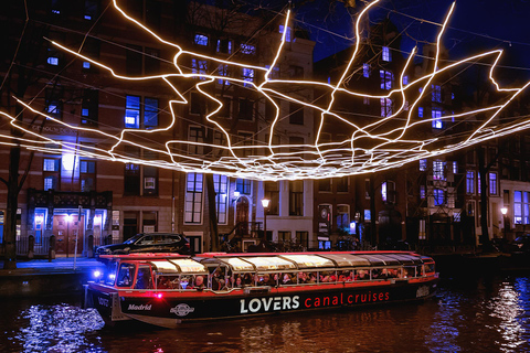 Amsterdam Light Festival Warm Boat Cruise + Optional Drinks Light Festival Canal Cruise from Central Station