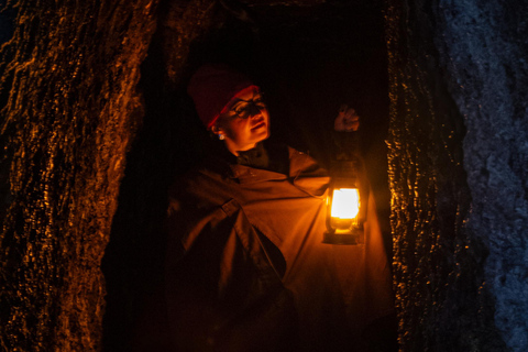 Fairy grottos: Dark tour with a miner's lamp through partly unlit corridors