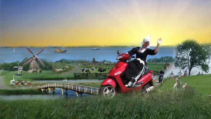 holland by electric scooter windmills clogs cheese