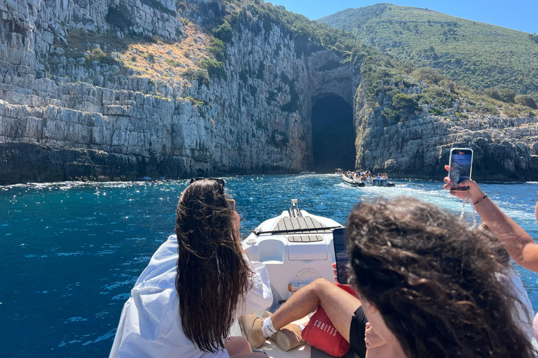 Tirana/Golem: Sazan Island, Ali Cave & Beach by Speedboat Pick up From Tirana