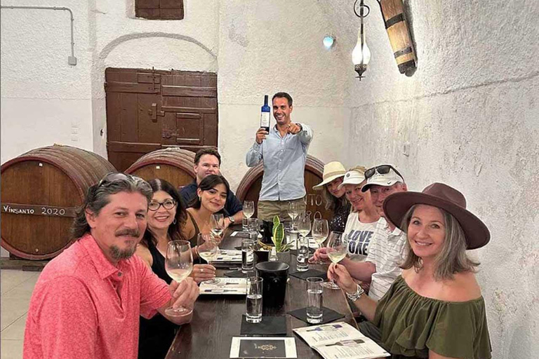 Santorini: Aventura de vinho em 3 vinícolas e 12 degustações de vinhoTour particular ao pôr do sol às 16h