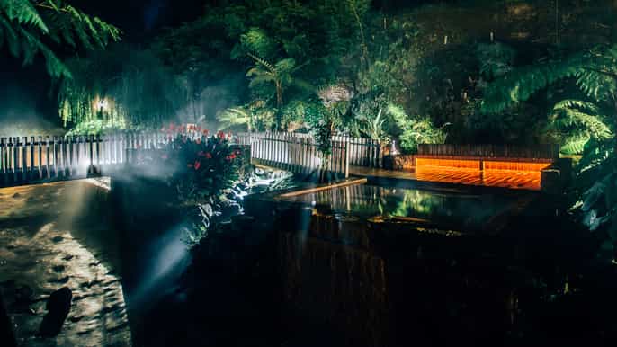 são miguel furnas hot springs at night with dinner