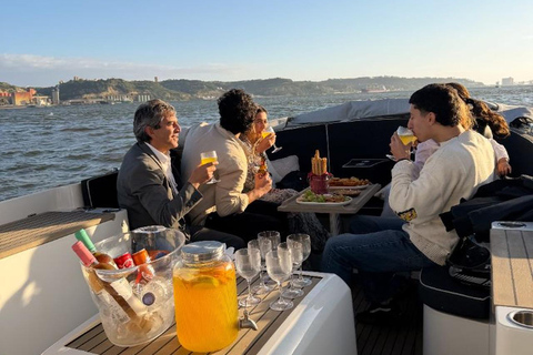 Lisbon Sunset Luxury Boat Vibes with Drinks & Pizza Lisbon Luxury Cozy Cruise with Drinks & Pizza