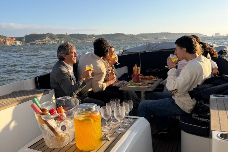 Lisbon Sunset Luxury Boat Vibes with Drinks & Pizza Lisbon Luxury Cozy Cruise with Drinks & Pizza
