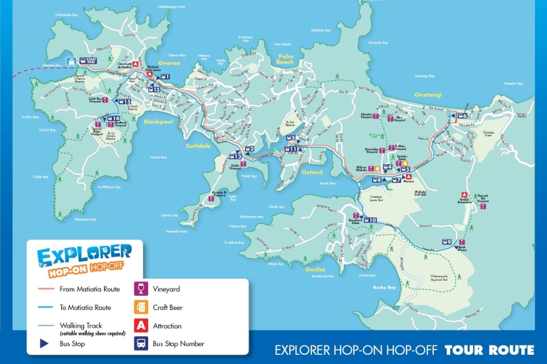 Waiheke-eiland: ticket voor ferry en hop on, hop off-bus