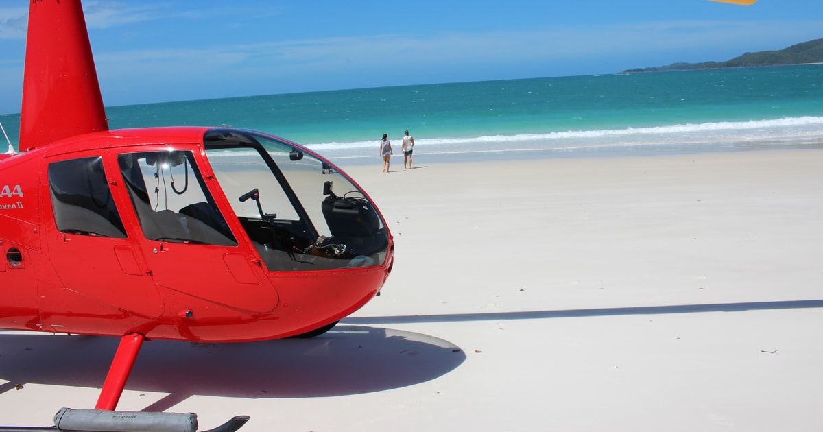 Whitsunday Helicopter Tour Flight Whitehaven Landing Getyourguide