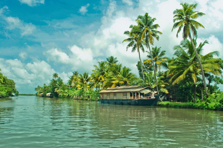 Desde el puerto de Cochin: Aguas estancadas en casa flotanteGrupo : Aguas estancadas en casa flotante con almuerzo y redes chinas