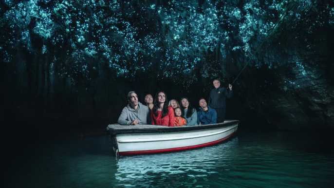 Waitomo: tour en barco guiado cuevas gusanos luminosos