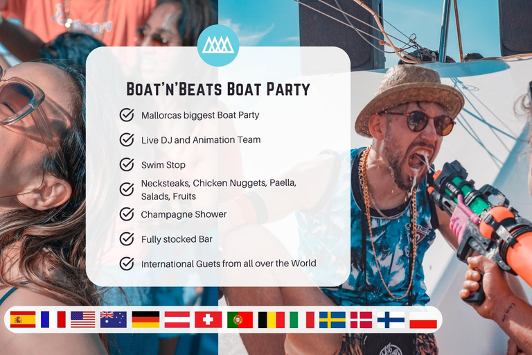 Mallorca : Boat Party avec DJ, buffet et divertissement