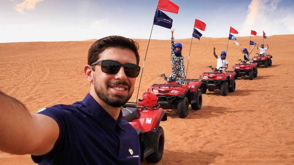 Dubai Desert Adventure: Red Dunes Guided Quad/Polaris &amp; BBQ