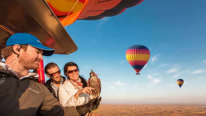 dubai sunrise balloon flight with breakfast falconry