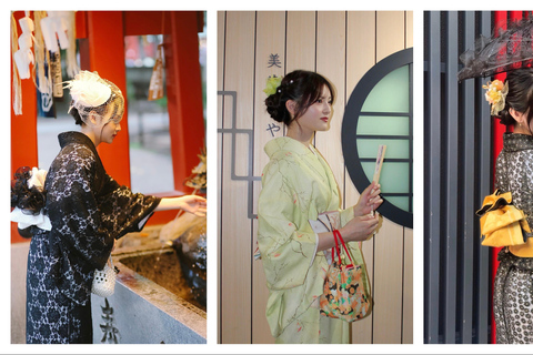 Tokyo: Asakusa Kimono Rental with Hairstyling and Makeup Kimono (Yukata) Experience Package (Men & Children Only)