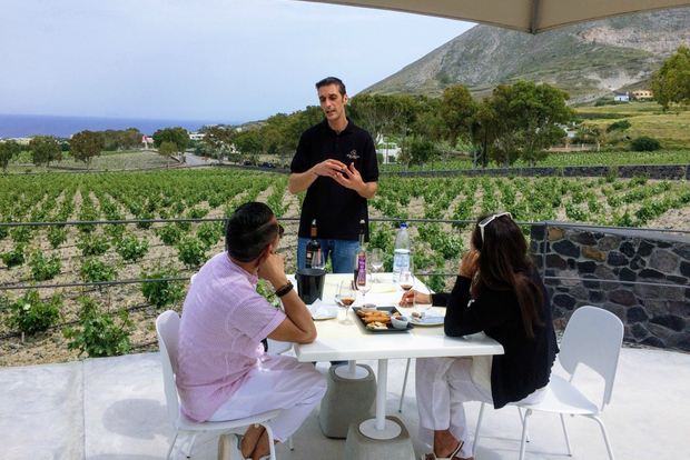 Visita privata di gruppo ad Akrotiri e a 3 cantine con degustazioni