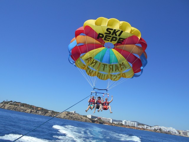 Visit Santa Eulària des Riu Parasailing Boat Cruise with Drinks in Santa Eulalia, Ibiza, Spain
