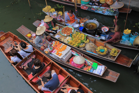 Damnoen Saduak Floating Market & Maeklong Train Market Tour Premium 9 seat with hotel pick up and drop off