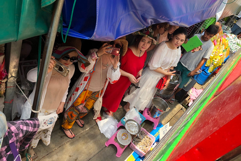 Damnoen Saduak Floating Market & Maeklong Train Market Tour Premium 9 seat with hotel pick up and drop off