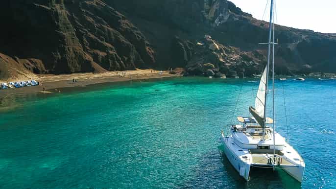 santorini private catamaran sailing with bbq meal drinks