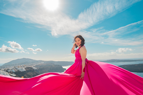 Santorini: Flying Dress Photoshoot with Pickup and Reels Small Group (2 - 4 Participants)