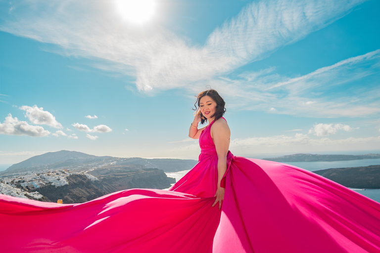 Santorini: Flying Dress Photoshoot with Pickup and Reels Small Group (2 - 4 Participants)