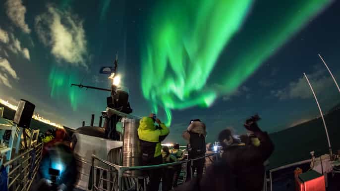 northern lights by boat in reykjavik
