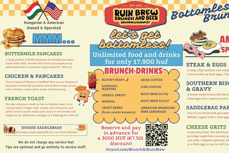 Budapest: Brunch sin fondo de 4 horas con cócteles y cerveza artesanaEspecial Sziget: brunch ilimitado de 4 horas con cócteles y cerveza