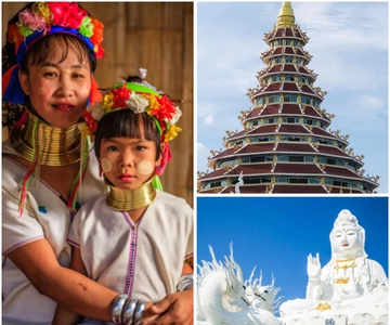 Chiang Rai: Hvide, blå og røde templer, tur med lang hals