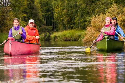 Lapland: Canoeing Trip with Reindeer and Husky Farm Tour