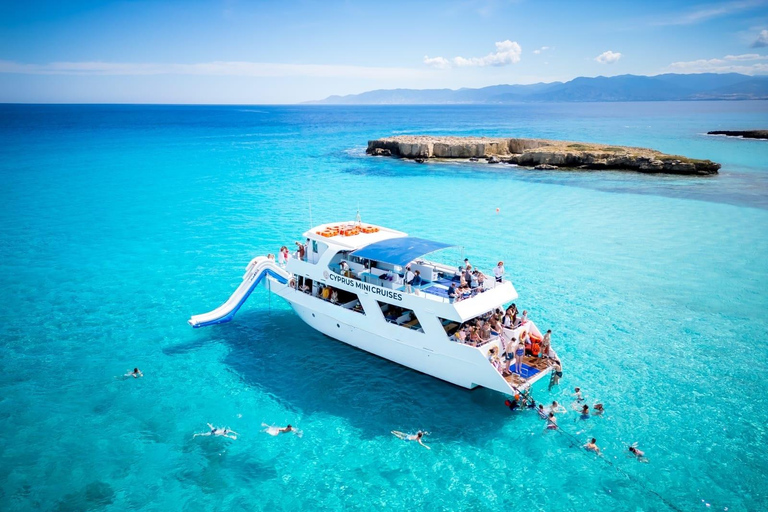 Paphos/Akamas: Blue Lagoon Bus & Boat Tour with Water Slide