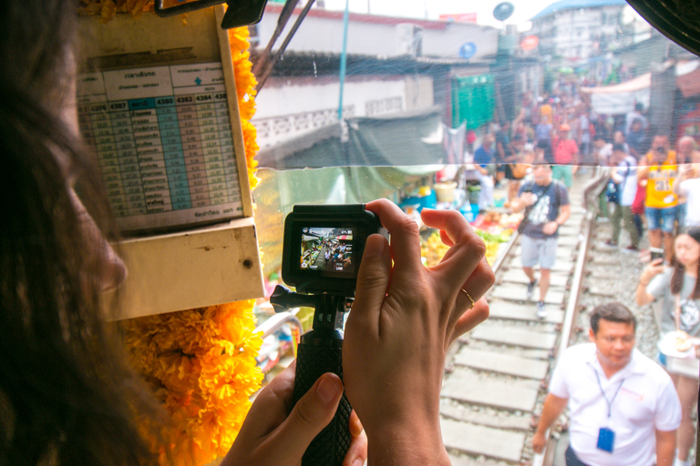 Damnoen Saduak Floating Market & Maeklong Train Market Tour Premium 9 seat with hotel pick up and drop off