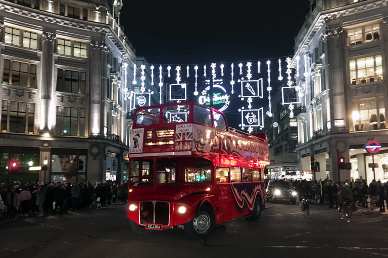 Top Deck London Christmas Lights Tour numa excursão de ônibus VintageVisita às Luzes de Natal Vintage Top Deck de Londres