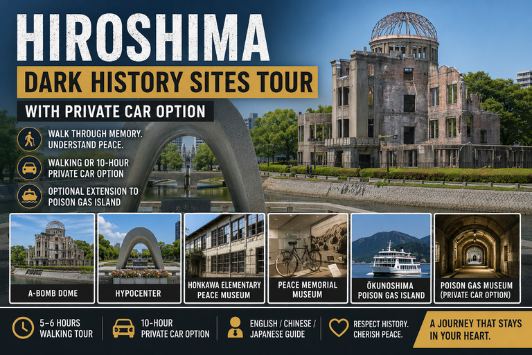 Hiroshima: Dark History Sites Tour with Private Car Option Guided Walking Tour with Museum Tickets