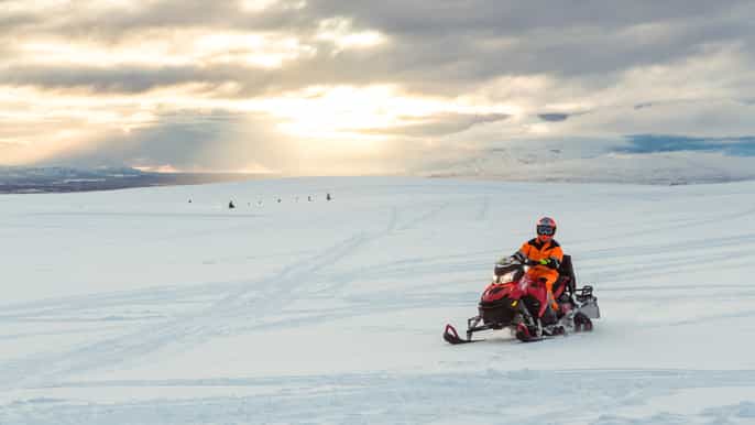 snowmobiling on langjokull glacier from reykjavik