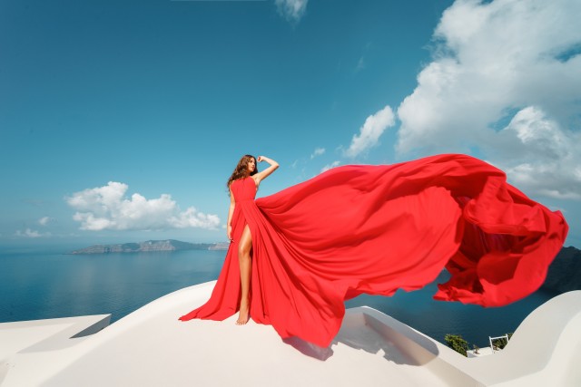 Visit Santorini Flying Dress Photoshoot in Santorini