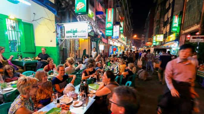 yangon evening streets by night food walking tour