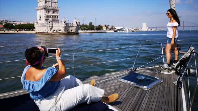 lisbon private yacht tour along coast with guided tour