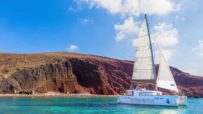 santorini small group cruise by luxury catamaran