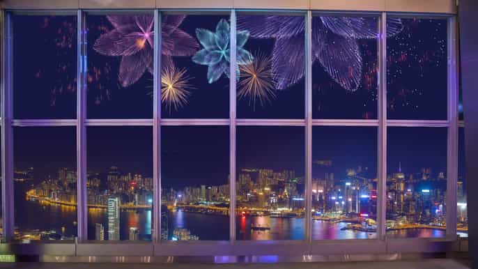 sky100 observatory funkelnde lichtershow am abend