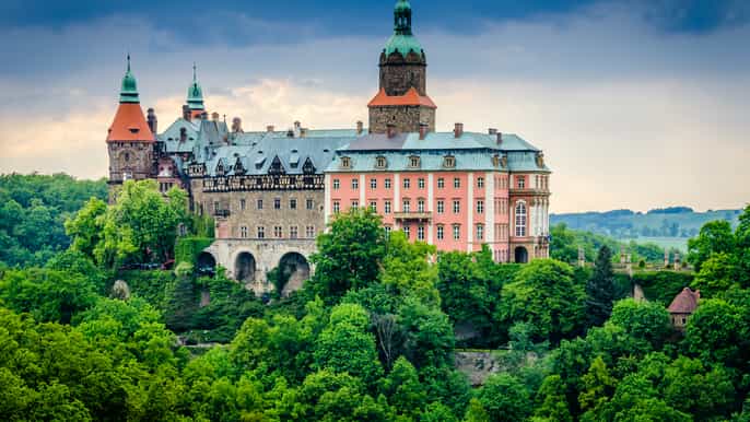 from wroclaw ksiaz castle and church of peace in swidnica