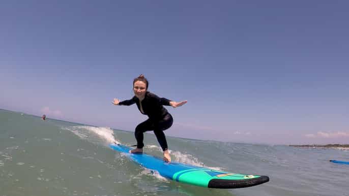 seminyak beginners surf private lesson with gopro shot