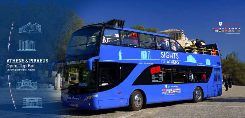 Athènes : bus à arrêts multiples bleu et musée de l'Acropole