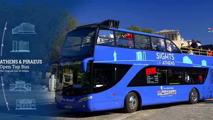 athen blauer hopon hopoff bus und akropolismuseum