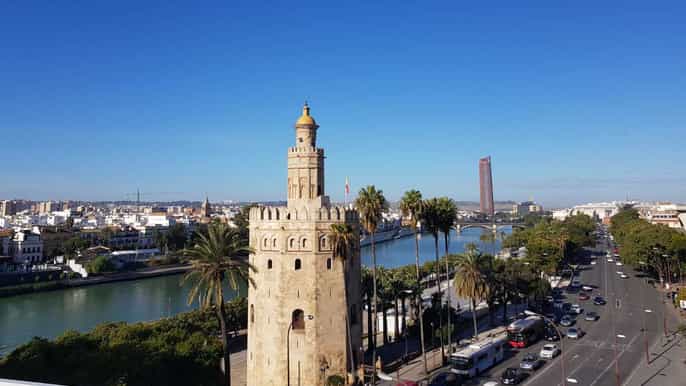 seville paella tortilla and sangria on a rooftop terrace