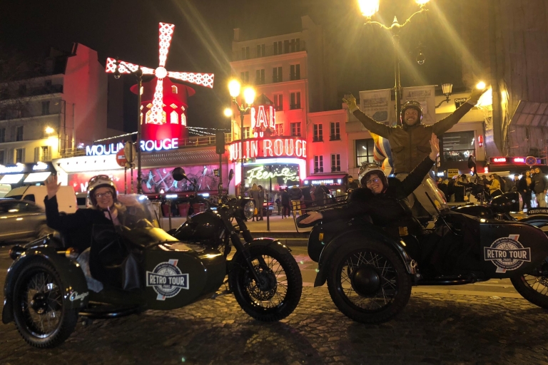 Paris: Tour de sidecar romantique de nuit avec champagne