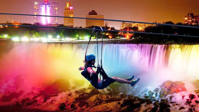 niagara falls canada night illumination zip line to falls