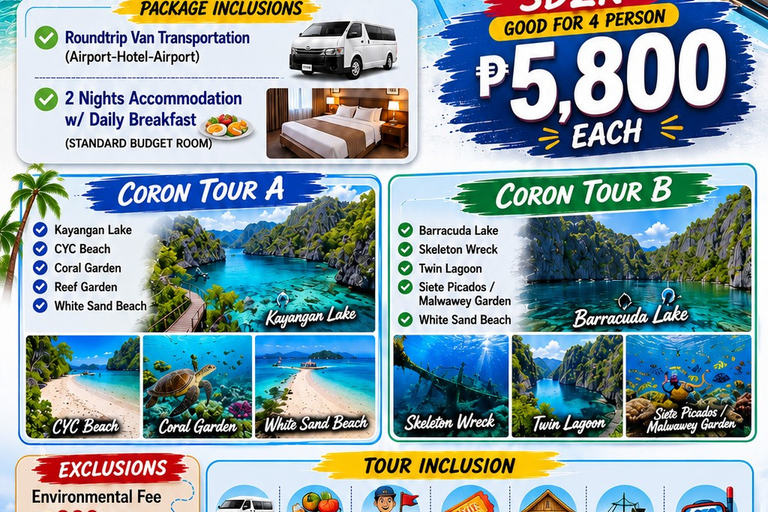 Coron: 3-Day Island Tour with Accommodation & Transfers