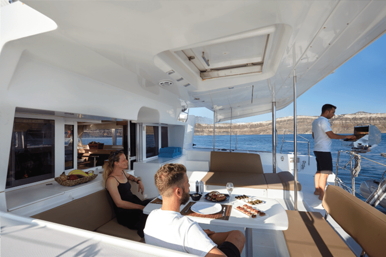 Santorini: Platinum Catamaran Cruise w/ BBQ Meal &amp; Open BarSantorini Platinum Sunset Tour with BBQ-Open Bar &amp; Transfer